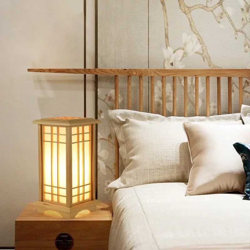 SANDYHA Japanese style wood Floor Lamp lamps for Living Room led lights bedroom decoration standing Study Lighting Square W250607