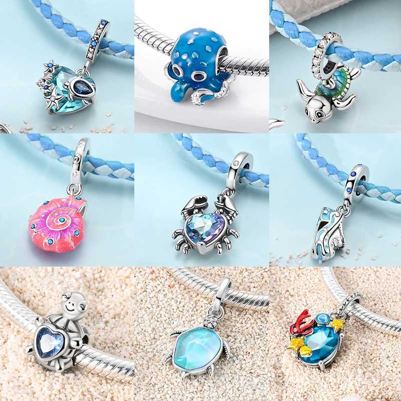 Original Silver 925 Charm Summer Ocean Crab Sea Turtle Octopus Bead Fit Bracelet Pendant DIY Woman Jewelry XJ250607