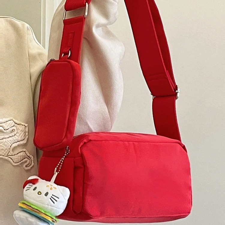 designer Korean Style Simple Red Casual Toast Bag Nylon Crossbody Pillow Bag for Women Small Square Bag Niche Shoulder Underarm Bag