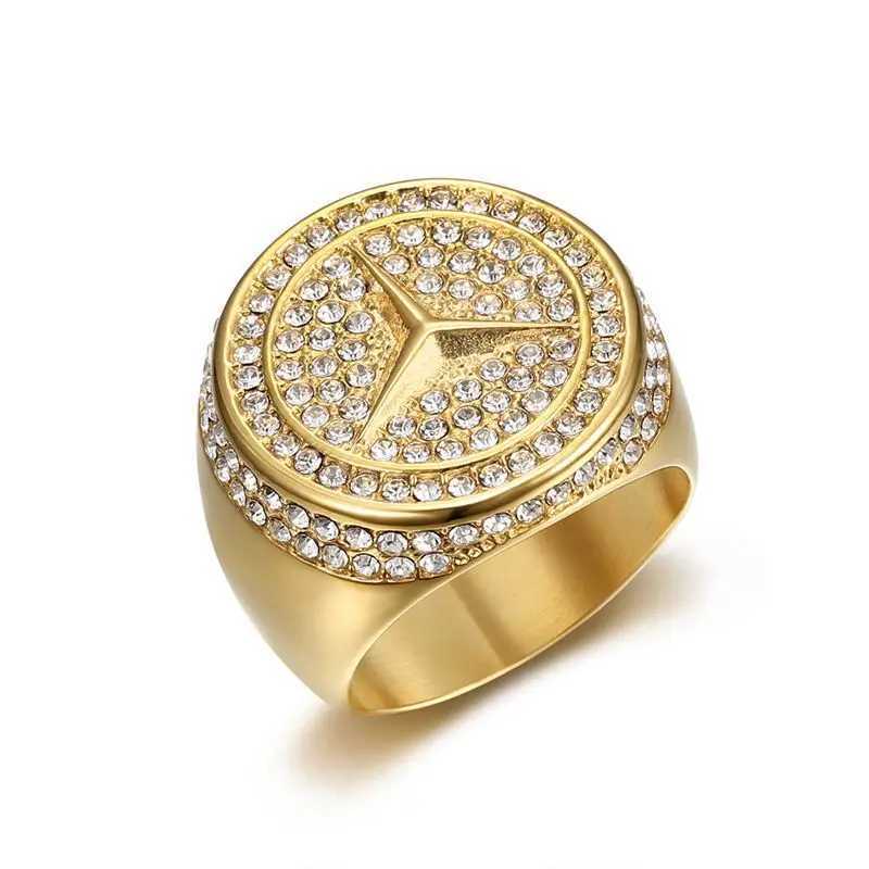 Megin D Stainless Steel Titanium Hip Hop Star Motor Ben Luxury Zircon Merzde Rings for Men Women Couple Boyfriends Gift Jewelry W250606