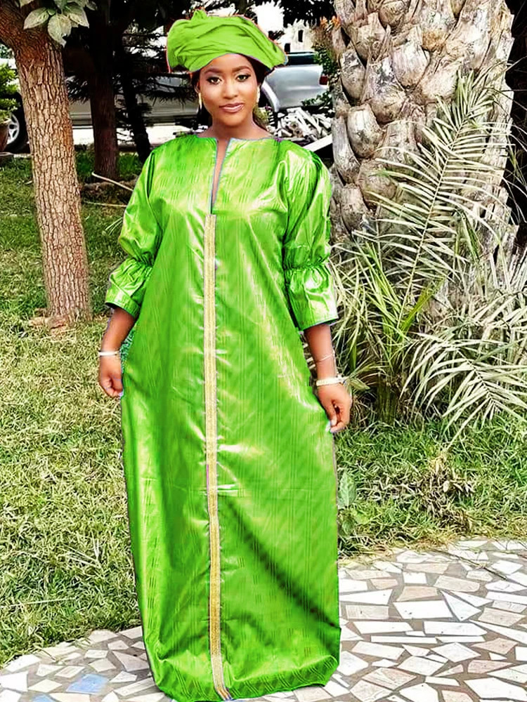 Latest Daily Party Original Bazin Riche Dresses For Nigeria Women Long Robe With Scarf Top Quality Long Dresses For Wedding 250603