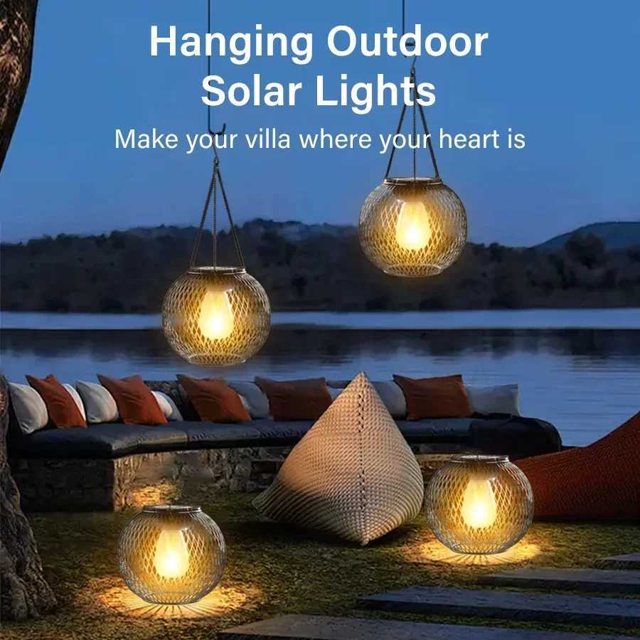 Solar Hollow Pendant Light Outdoor Lantern Lamp for Outside Garden Courtyard Decorative Hanging Lamp Waterproof Solar Lanterns W250607