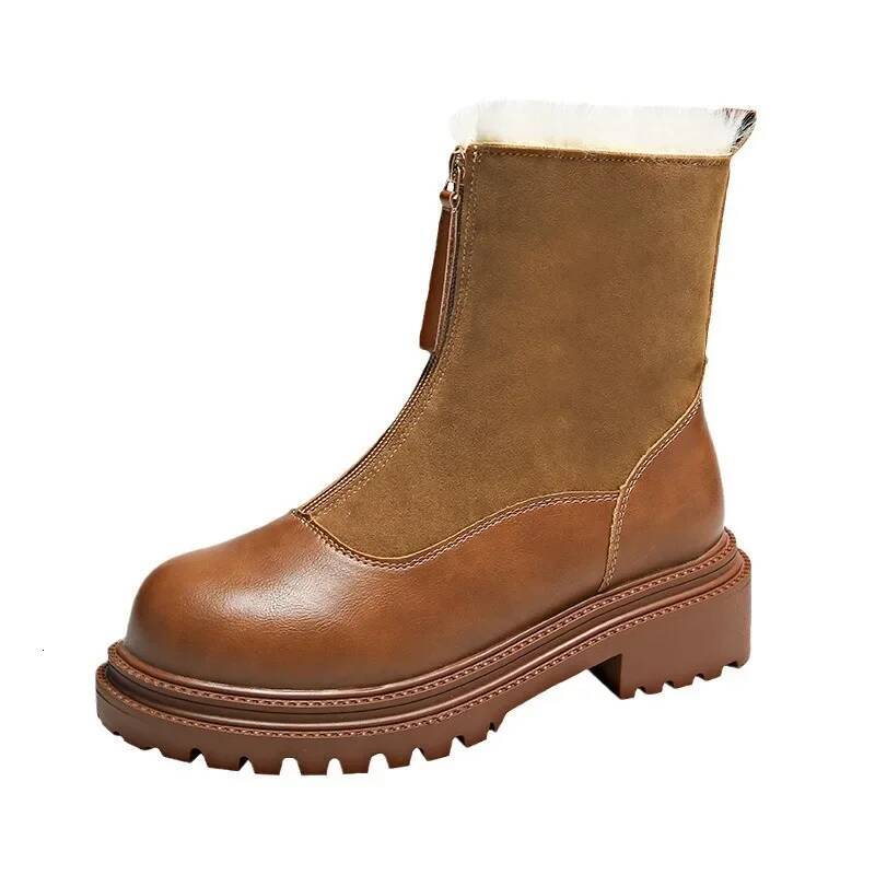 Ddmyoutdoor Women Warm Anti Slip Platform Winter Retro Plush New Round Toe Zipper Comfortable Outdoor Ankle Boots S Shoes Outdoor Shoes