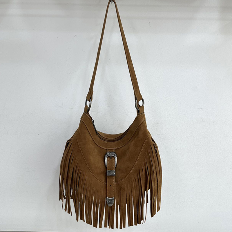 Faux Suede Saddle Bags For Women Luxury Designer Handbags And Purses 2024 New In Bohemian Tassel Decoration Shoulder Crossbody