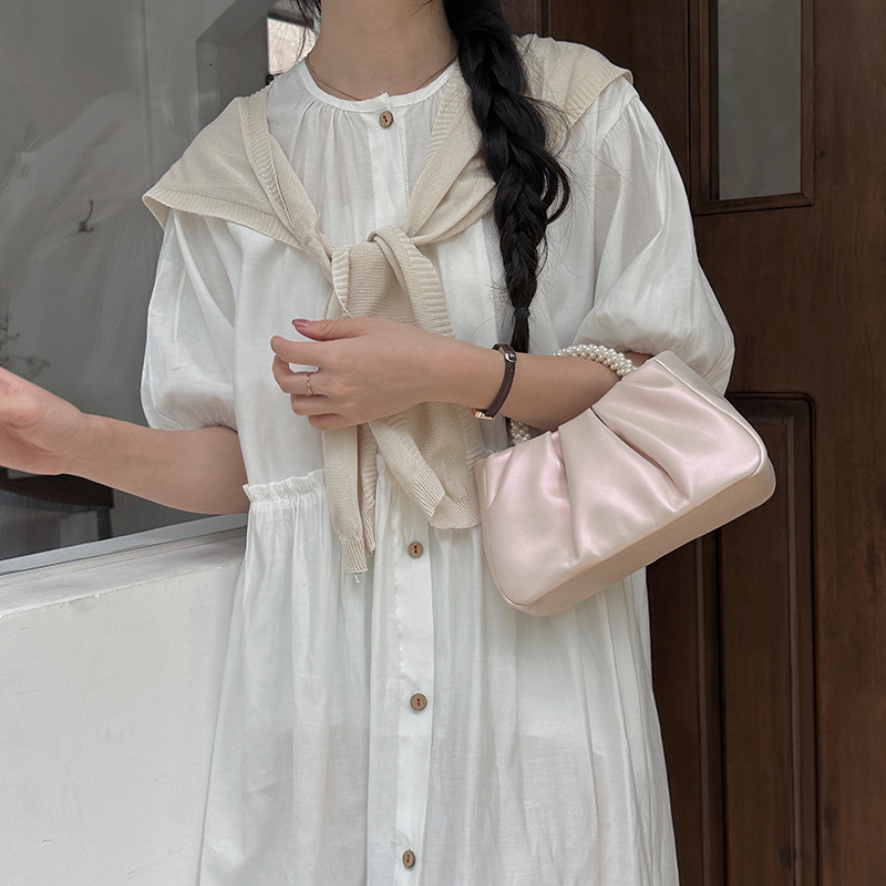 designer 2025 New Niche Handbag for Women Pearl Wrist Pleated Cloud Tote Bag Girl's Shoulder Crossbody Mini Bag