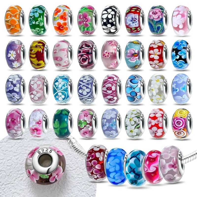 925 Silver Colorful Flower Series Murano Glass Beads Luxury Charm Fit Original Bracelet Murano Glass DIY for Women Jewelry Gift XJ250607