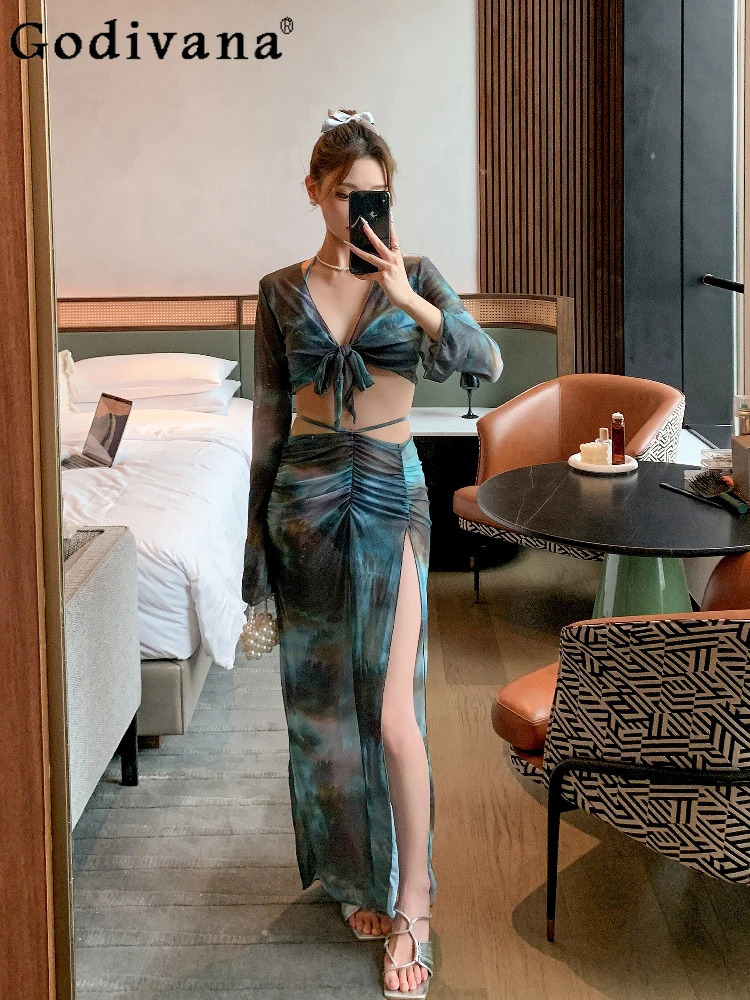 L4XL Large Size Womens Bikini FourPiece Beach Sexy Holiday Long Sleeve Swimsuit Summer Swiming Print Spaceup Swimsuits 250603