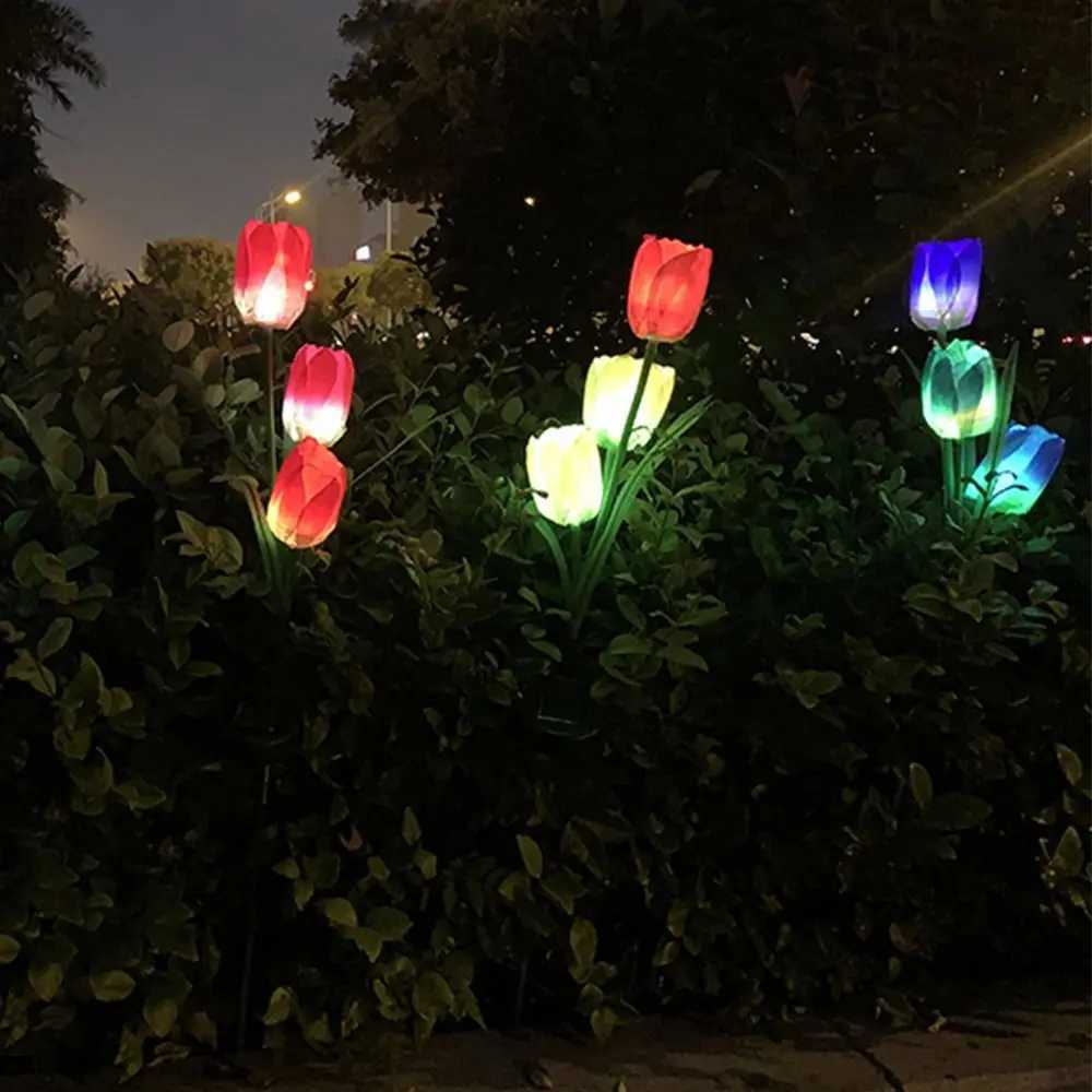 Stainless Steel Solar LED Light Waterproof Modern Tulip Rose Flower Lamp Simulated Creative Landscape Light Yard W250607