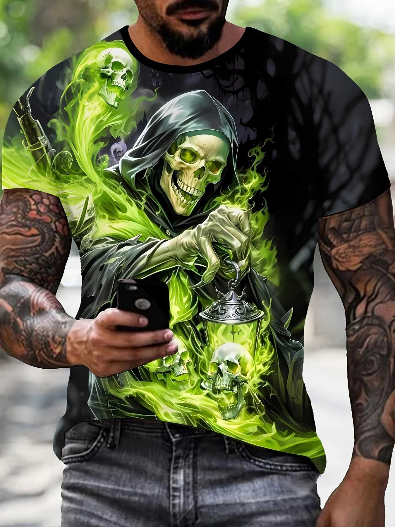 Mens Short Sleeve Tee 3D Skull Print Tops Crew Neck T-Shirts Summer Oversized T-Shirt Hip Hop T-Shirts for Men Luxury T-Shirt W250607