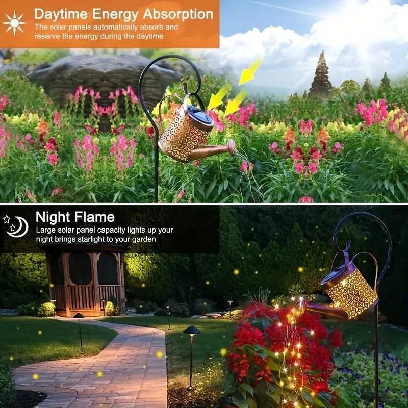 Solar Watering Can Light Outdoor Waterproof Shower Light LED Fairy Art for Walkway Garden Patio Lawn Decoration Lighting W250607
