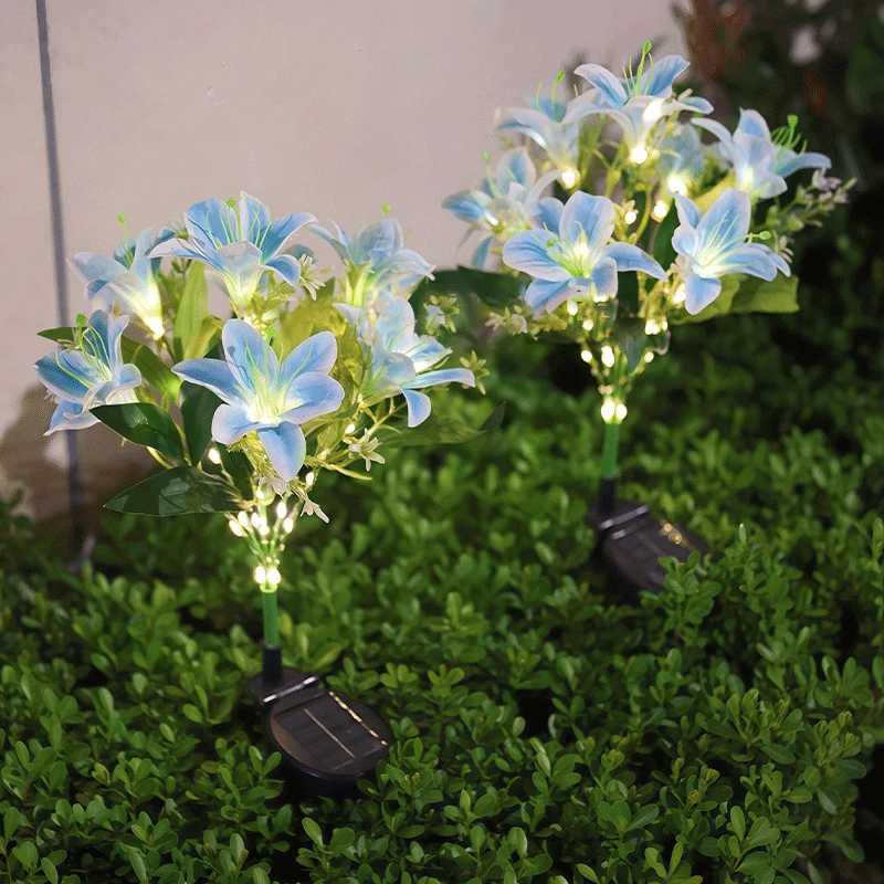 Solar Garden Lights Outdoor Solar Lights with 7-Head Lily Flower Lights for Garden Decoration Lawn Lights Yard Patio Landscape Lights XJ250606