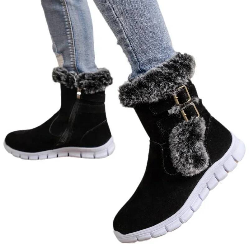 Ddmyoutdoor Women Flats Ankle Snow Boot Winter Warm Fur Shoes New Fashion Design Short Plush Boots Suede Soft Sole Goth Botas Outdoor Shoes