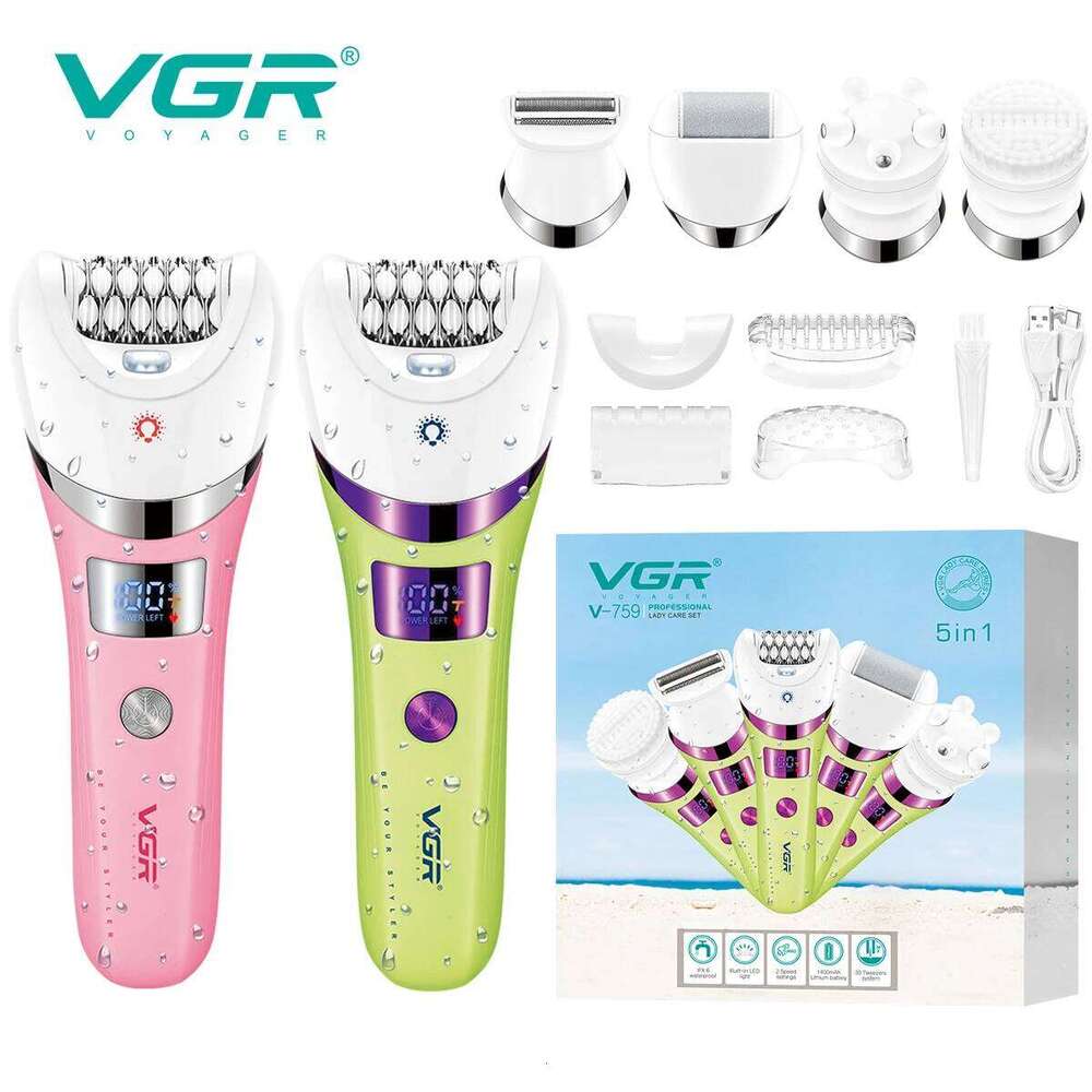 VGR Removal Professional Body Care 5In1 Ipx6 Waterproof Hair Trimmer LED Two Speeds Electric Razor For Women V-759