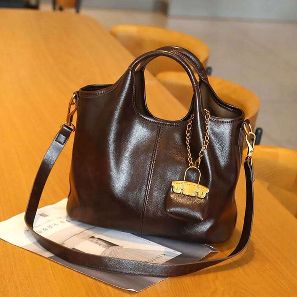 Retro Style Women's New Cowhide Handbags Fashionable Women Shoulder Bag High Quality Bucket Crossbody Bags 1299