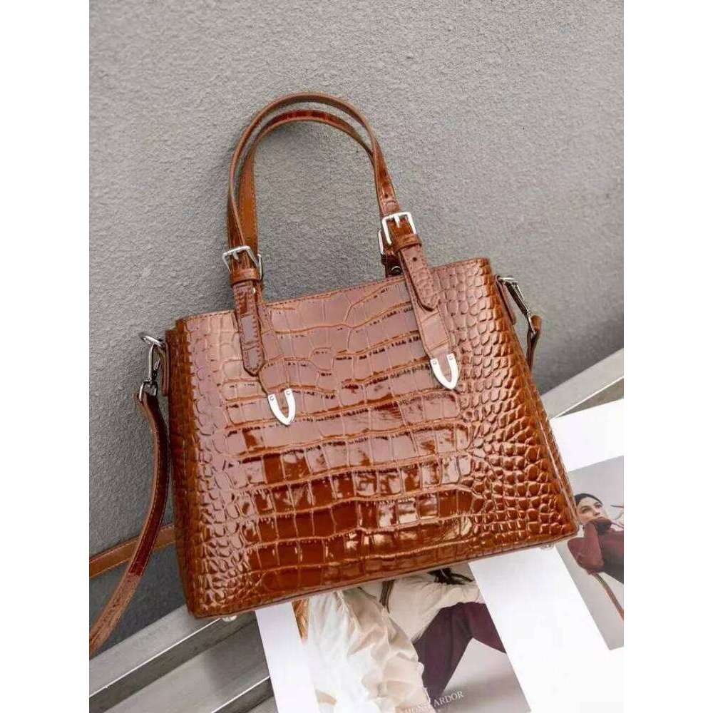 Retro New Women Office Bucket High Quality Genuine Leather Crocodile Pattern Handbag Ladies Satchels Shoulder Bag Casual Totes