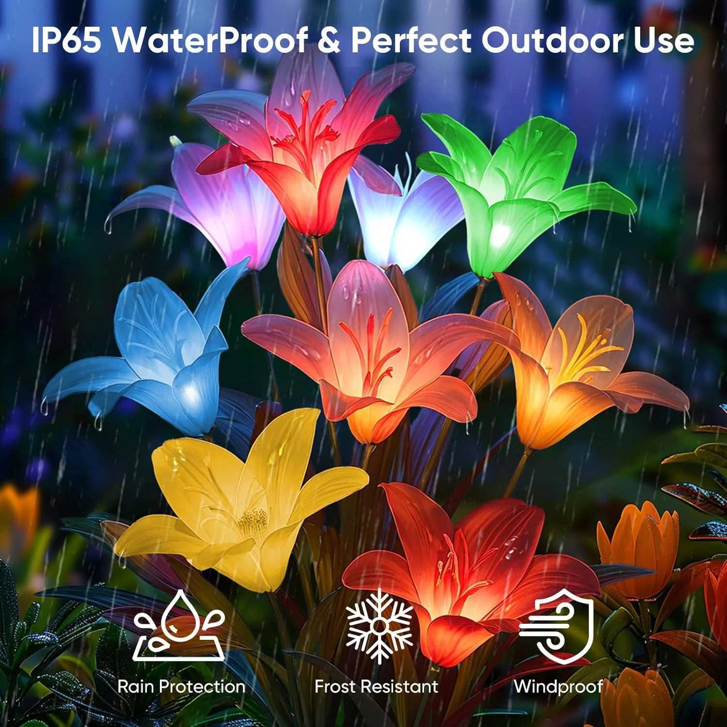 LED Solar Lily Flowers Lights Outdoor Waterproof Garden Night Light for Yard Lawn Walkway Backyard Landscape Lighting Home Decor XJ250606