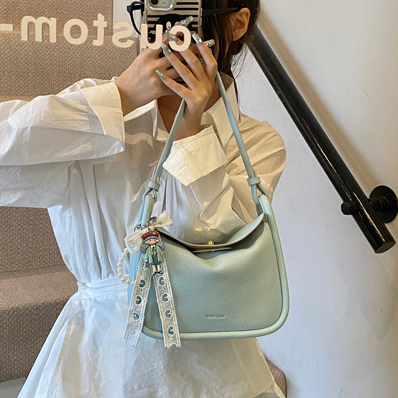 designer Niche Design Toast Bag for Women 2025 New Korean Lychee Pattern Handbag Commuter Shoulder Crossbody Pillow Bag