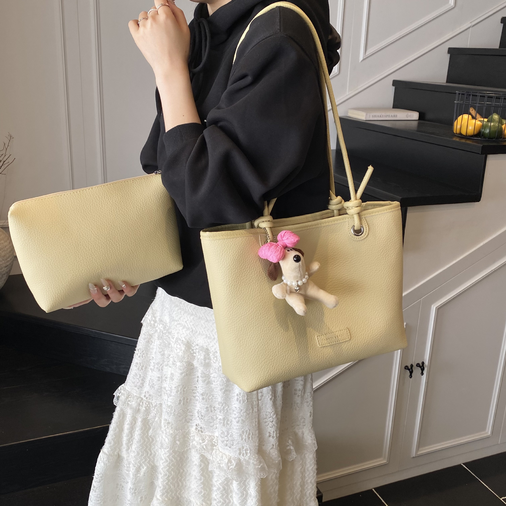 designer Korean Style Lychee Pattern Handbag Underarm Bag for Women 2025 New Fashion Tote Bag Simple Versatile Shoulder Crossbody Bag