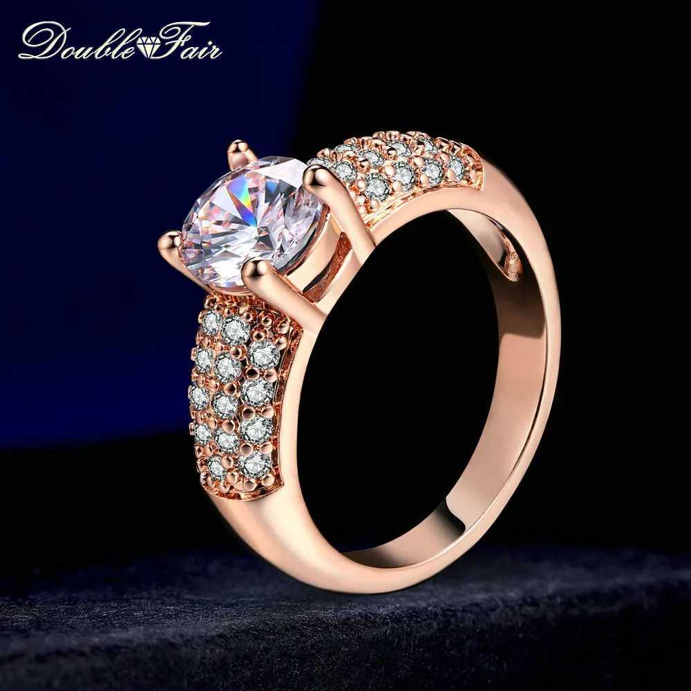 Double Fair Engagement Wedding Rings Cubic Zirconia Rose Gold Color CZ Stone Ring Jewelry For Women anel HotSale DFR105 W250606