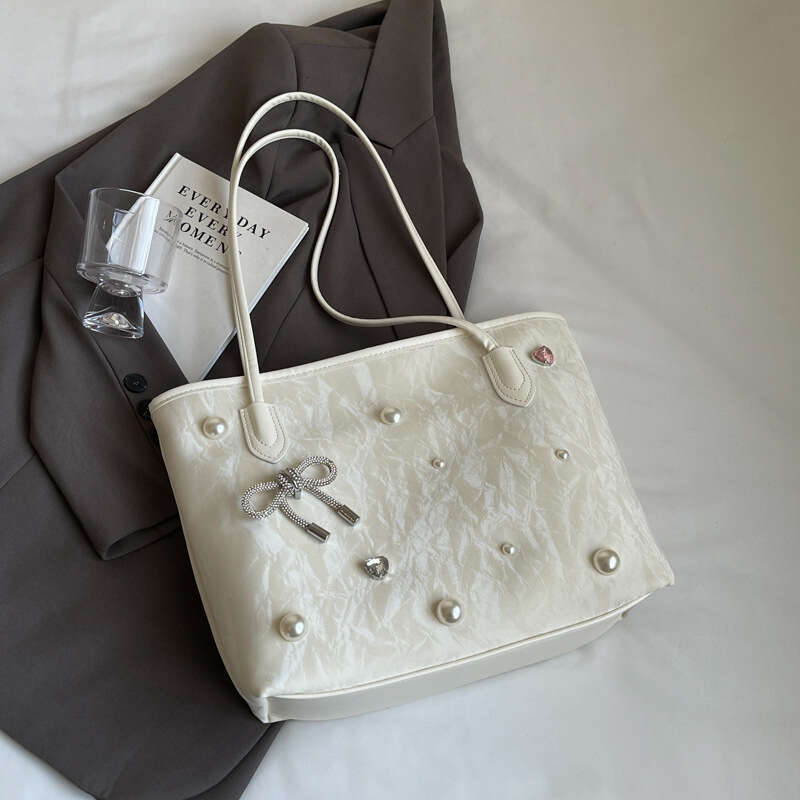 Large Capacity Tote 2025 Summer New Rivet Bowknot Underarm Textured Shoulder Bag for Women