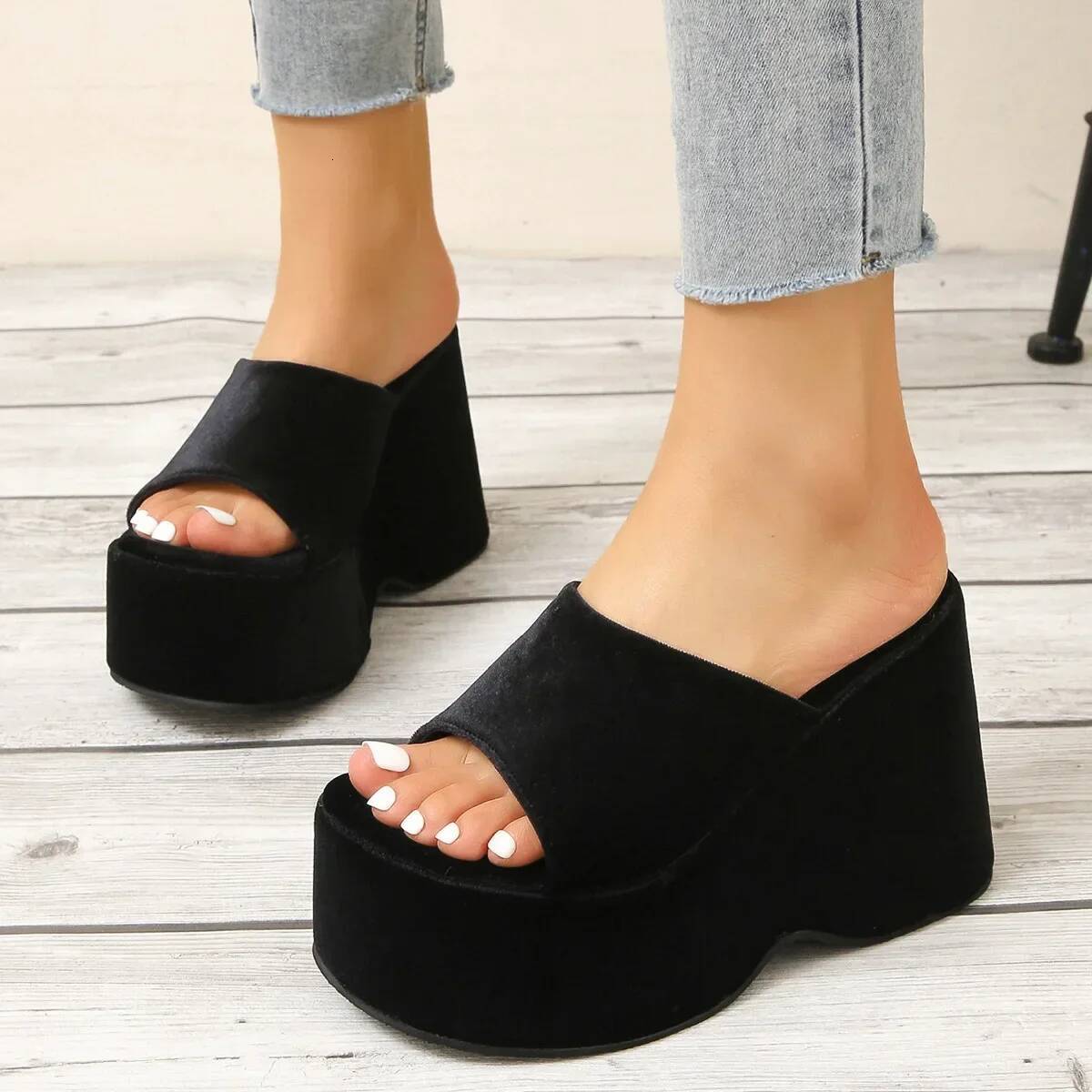 Ddmyoutdoor Summer Round Open Toe Sexy Suede Wedge Platform Pumps Casual Beach High Heels Women S Sandals Zapatillas Mujer Shoes outdoor shoes