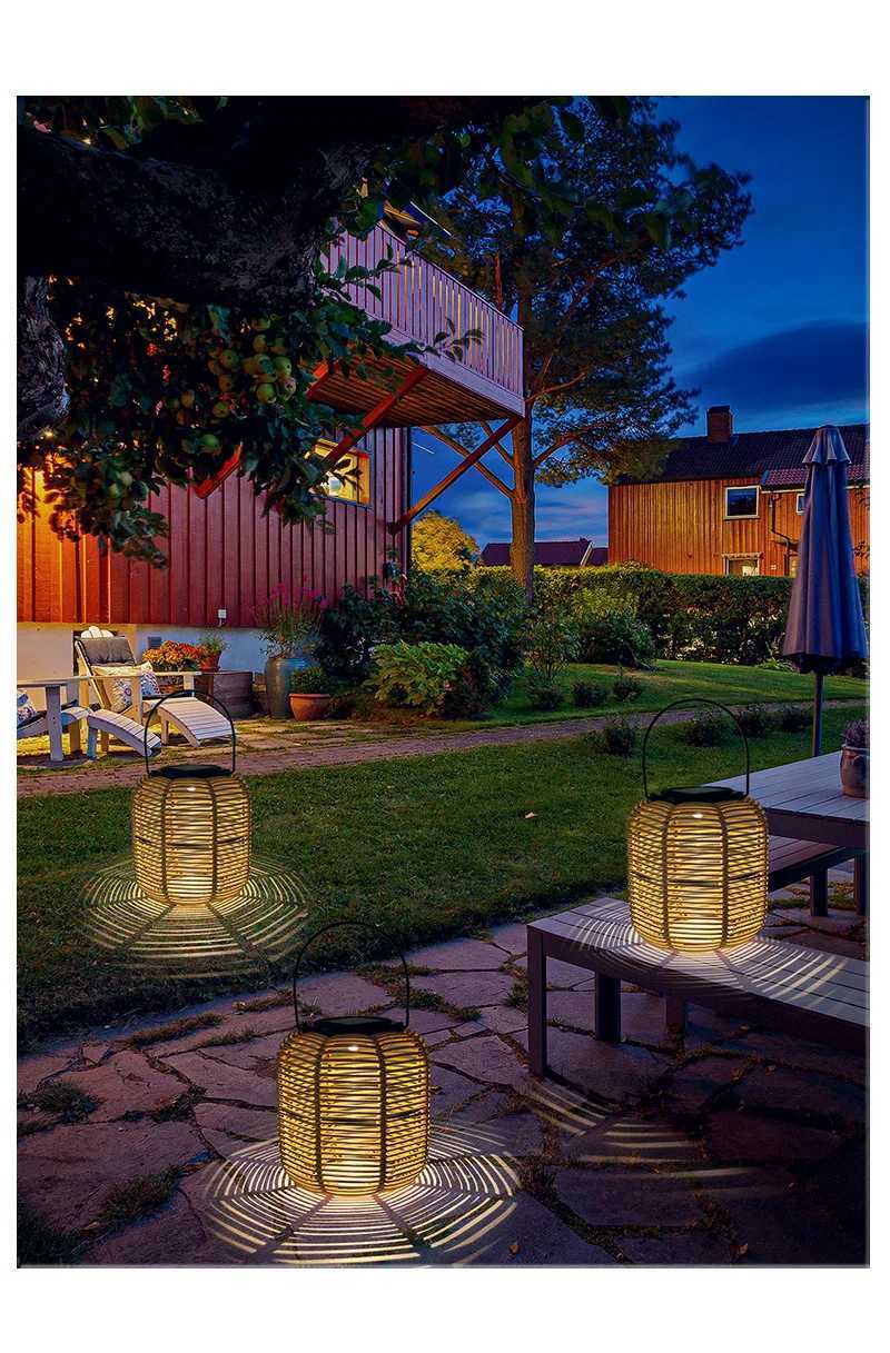 E5 Outdoor Solar Lamp Rattan Lantern Courtyard Balcony Garden Solar Decoration Lights Creative Atmosphere Lamp Bamboo Chandelier W250607