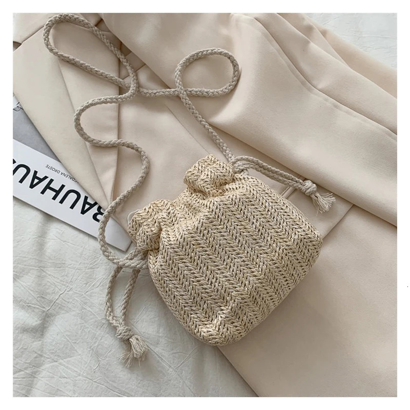 Womens Bag Style in The Summer Straw Weaving Cute Ins Bucket Bag Personality Single-shoulder Crossbody Bag 250606