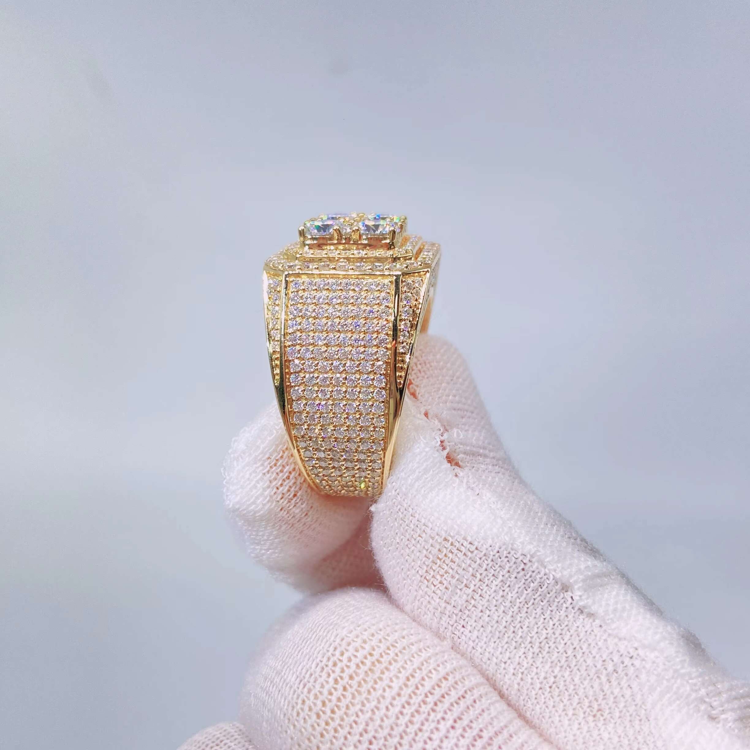 Luxury Hiphop Real 10K Solid Gold Full Iced Out Moissanite Diamond Men Rings