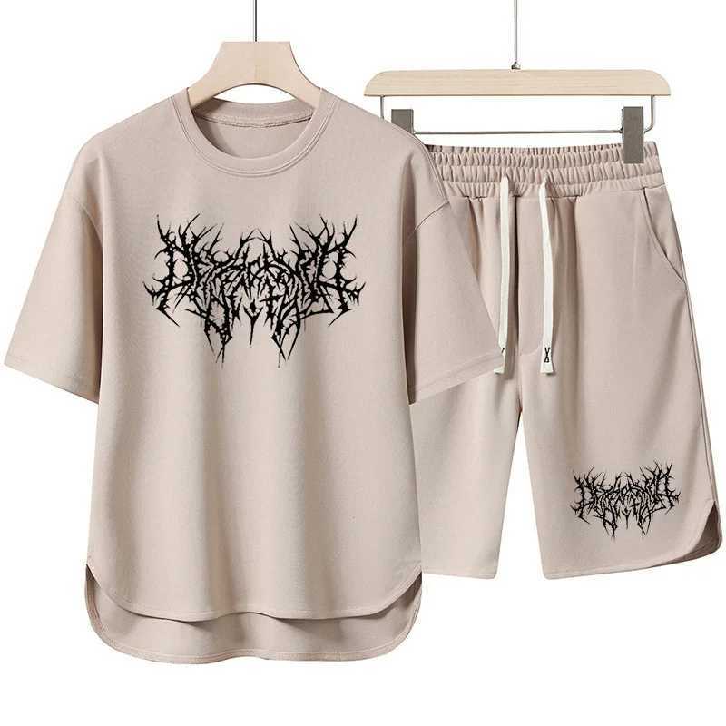 2025 Mens Two-piece Quick Drying Round Neck T-shirt and Drawstring Shorts Casual Comfortable Fashionable New Sportswear W250609