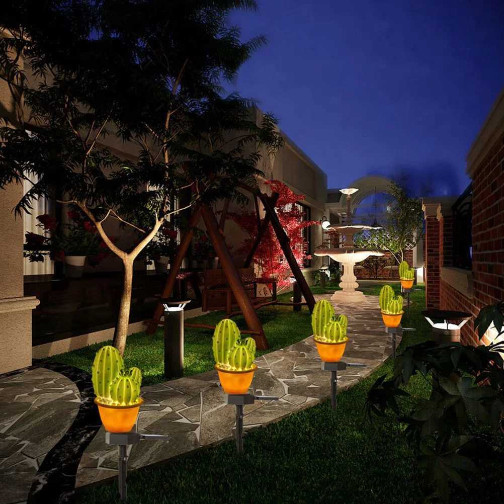 2 Pcs Solar Powered Cactus Pineapple Garden Stake Lights Outdoor Lighting Solar Outdoor Lamp Garden Stick Lamp Yard Decoration XJ250606