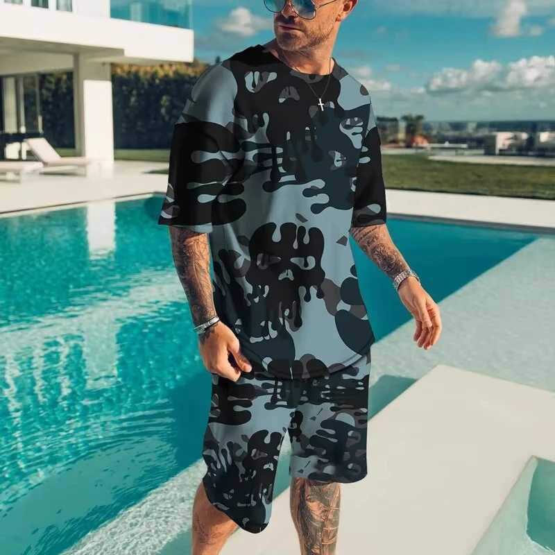 Fashionable Mens Sportswear Summer Beach Short Sleeve 3D Printed Shirt Set Street Wear T-shirt Shorts Mens Loose Size Clothes W250609