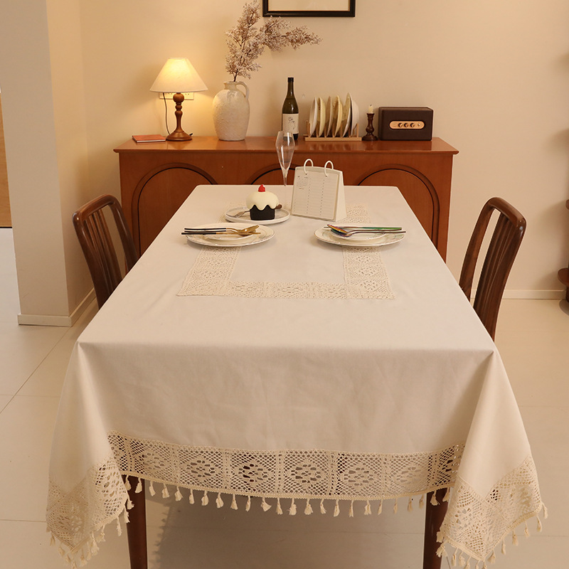 90077 tassel natural plain cotton and linen tablecloth cover cloth white tablecloth dustproof coffee table piano cover towel