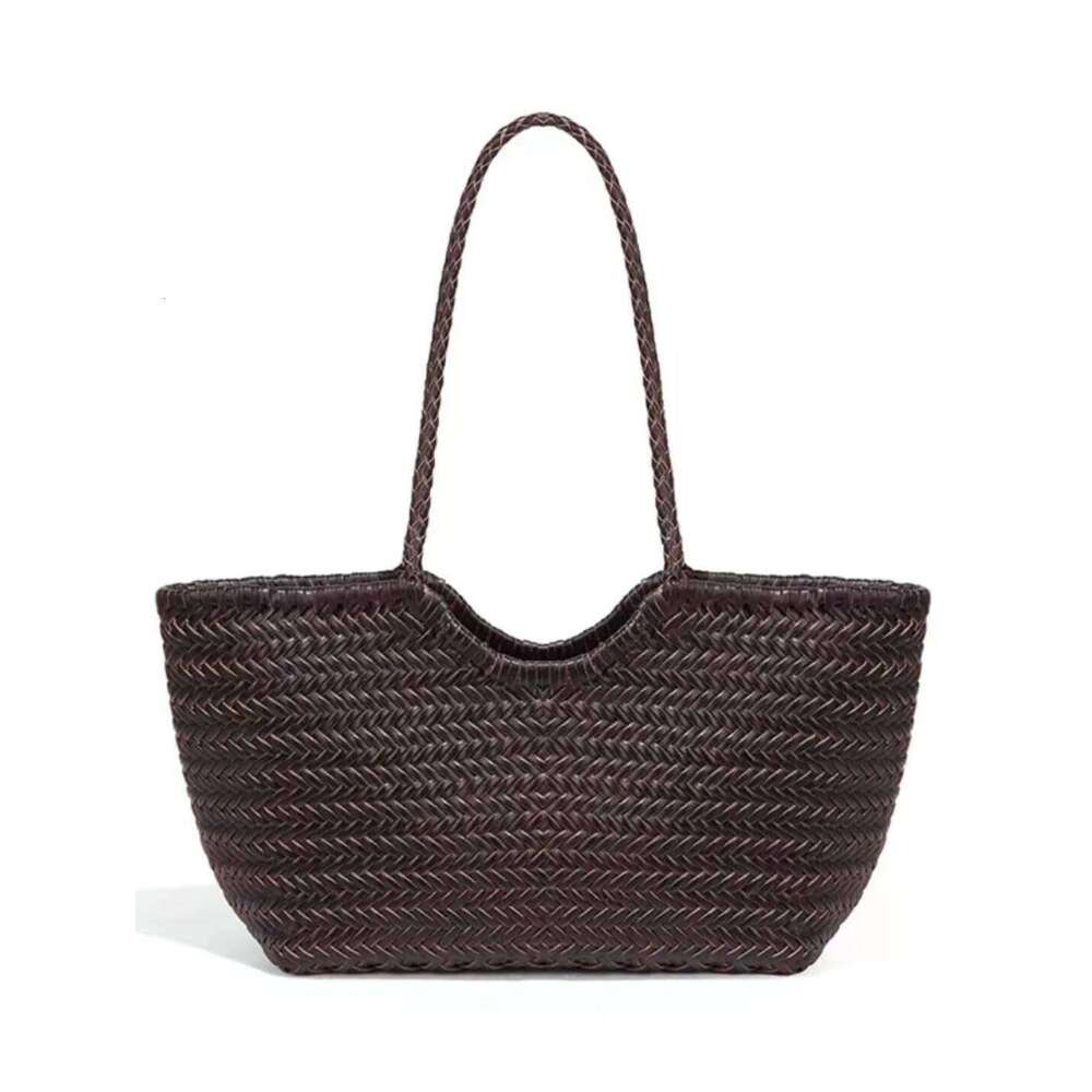 Women's Genuine Leather Woven Vegetable Basket Antique Tote Bag 2025 New High-Quality Versatile Large Capacity
