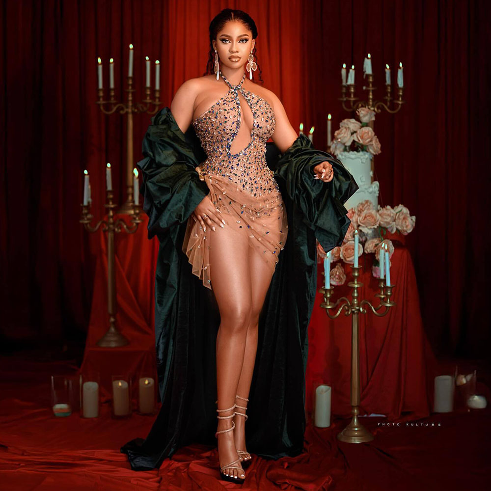 Glitter Dark Green Mermaid Prom Dress With Warp Crystal Beads Gems Bead Birthday Party Evening Gown