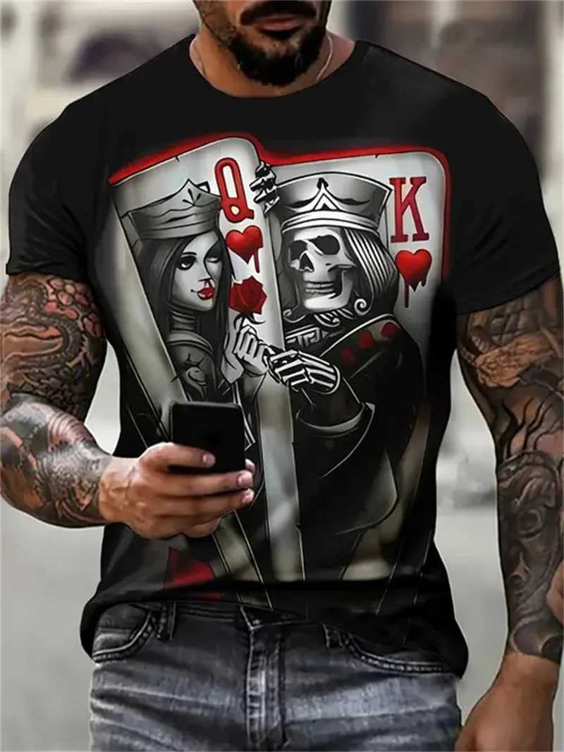 Summer casual 3D Poker A-pattern Retro Printed Mens T-shirts Short sleeves O-collar Oversized t-shirt Casual Fashion Sports Top W250607