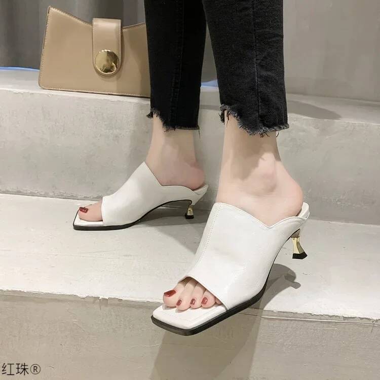 Ddmyoutdoor Fashion Women Slipper Square Toe Outdoor Summer Sandals Slippers Ladies Elegant High Heel Dress Slides Shoesjki Beach Shoes outdoor shoes