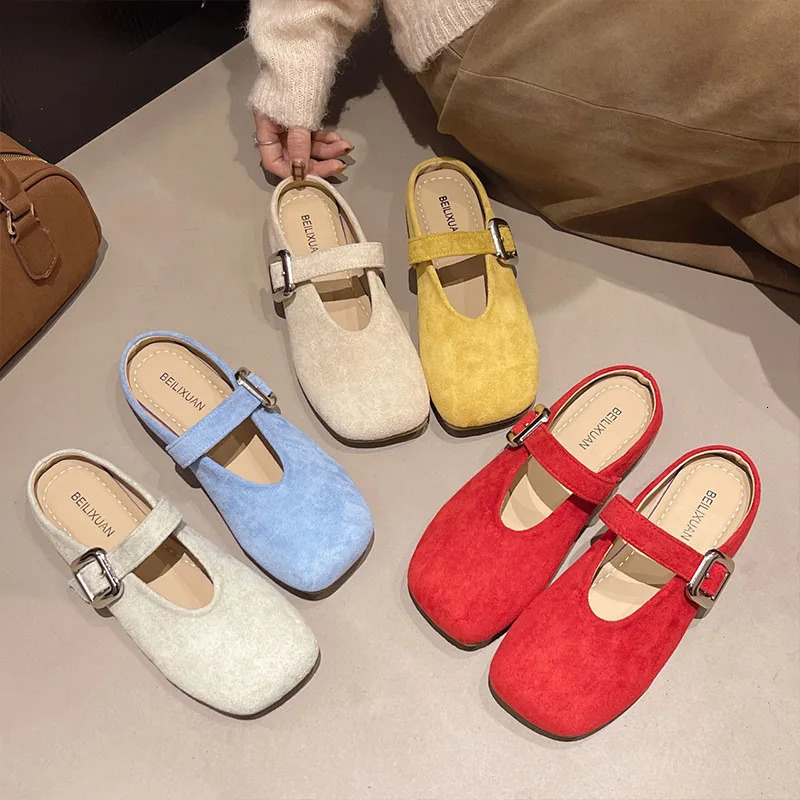 French Retro Baotou Half Slippers Female External Wear Summer Fashion Non-slip Flat Bottom Square Head Shallow Mouth Single Shoe 250603