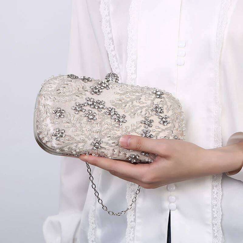 Women's Crystal Pearl Clutch Purse Handbag Embroidery Evening Wedding for Bridal Shoulder Bag ZD1529