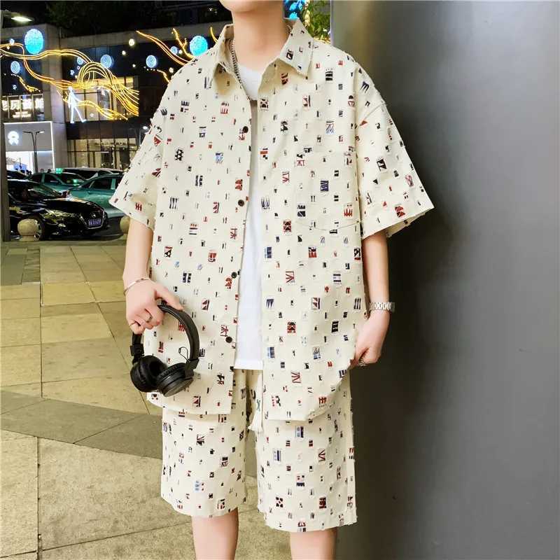 Men Summer 2 Pieces Suits Tracksuit Mens Shirt Shorts Harajuku Streetwear Oversized Men Sets Short Outfits W250609