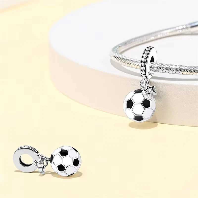 925 Silver Sports Series Dumbbell Badminton Soccer Charm Beads Fit Pandach Original DIY Bracelets Birtay Gifts Fine JewelryXJ250607