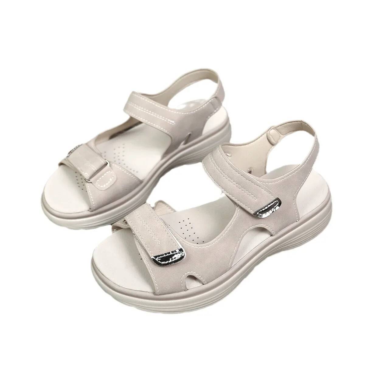 Ddmyoutdoor Women S Ladies Mother Female PU Leather Sandals Shoes Platform Summer Cool Beach Hook Loop Non Slip Plus Size Outdoor Shoes