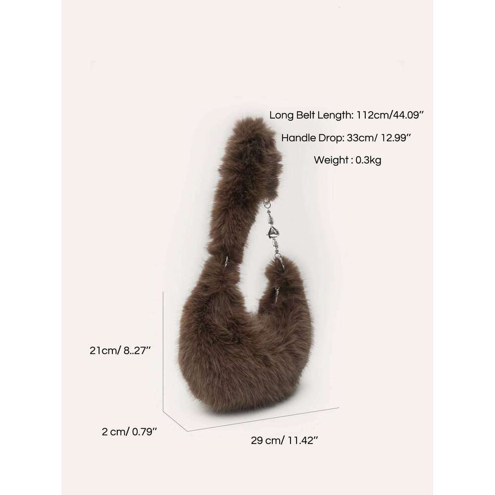 CEZIRA Plush Soft Faux Fur Hobo Women Funky Cute Heart-Shaped Chain Zipper Closure Shoulder Cross Body Bag Fashion Gift