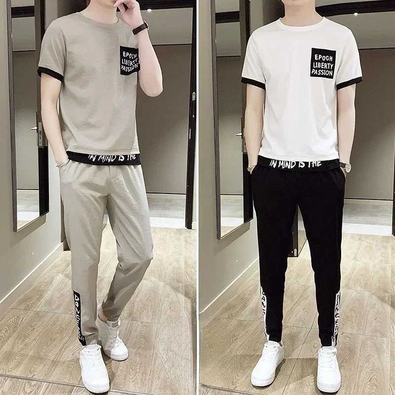 Tracksuit Gym T Shirt Man Khaki Sports Suits Alphabet Top Sportswear Mens Clothing New in Pants Sets Matching 2 Piece Outfit XL W250609