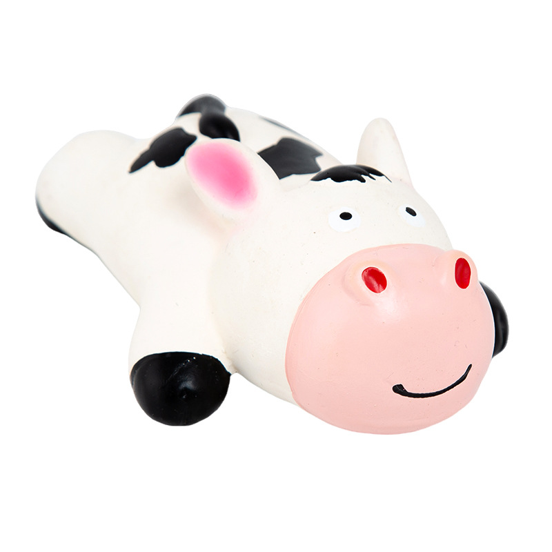 Latex Cow Squeaky Dog Toy Durable Pet Toy Collection: Cow & Dog Shaped Toys Crafted with Natural Rubber for Puppies 4pcs/Pack