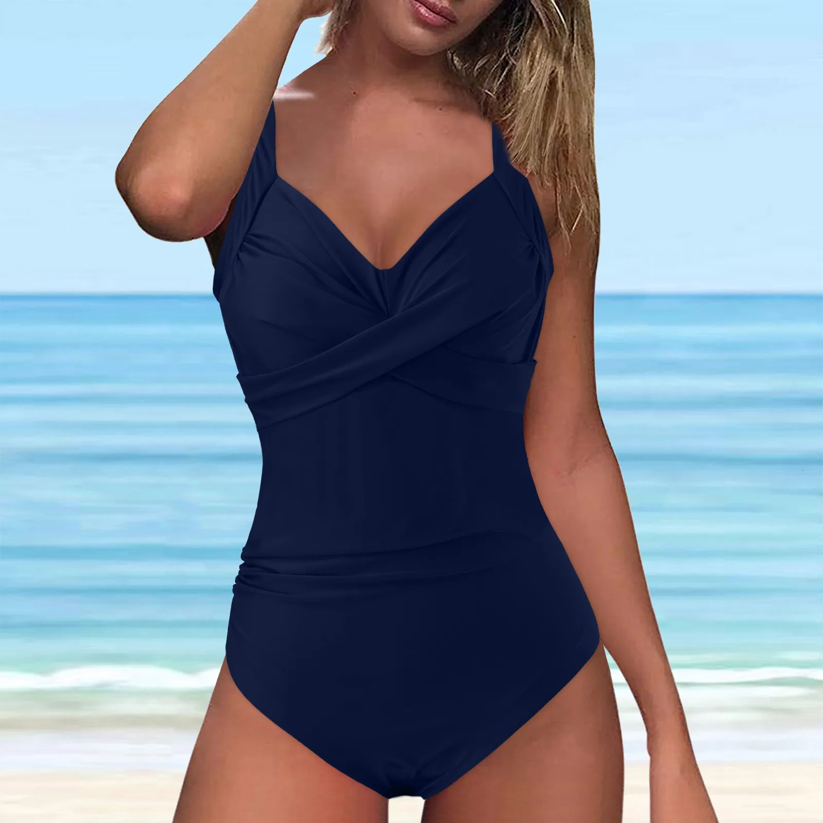 Fashion Ruched Beach Swimsuit Removable Chest Pad Swimming Suit Sexy Sport Swimwear Bather Bathing 250530