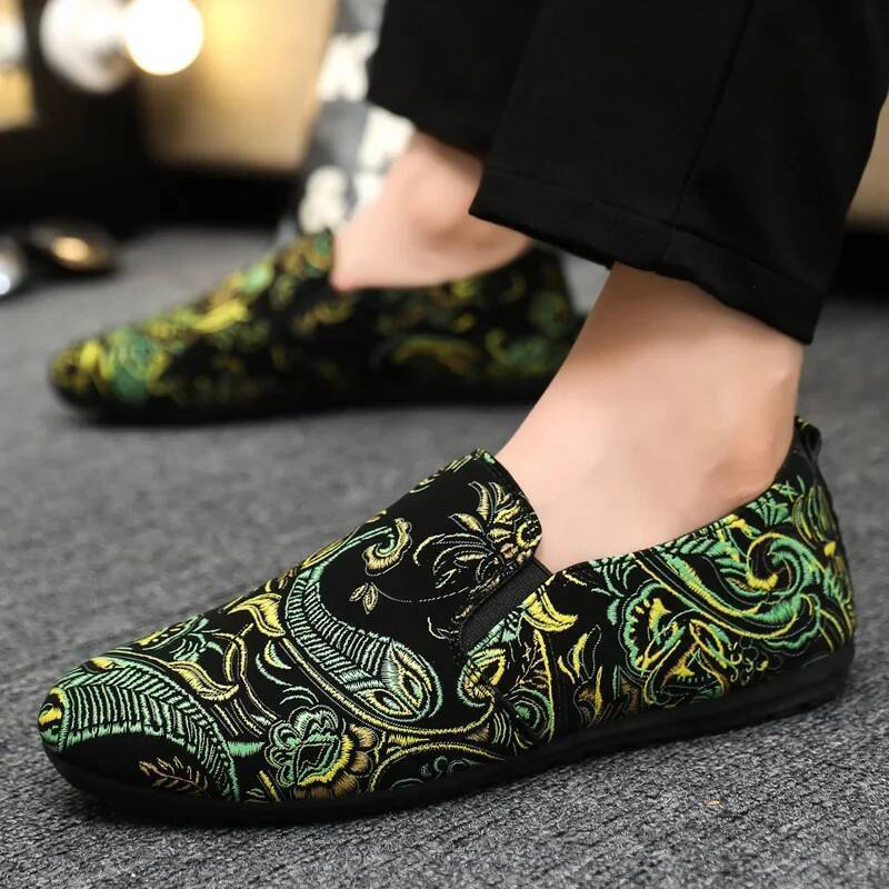 Ddmyoutdoor Men S Popular Bean One Foot Lazy Versatile Breathable Casual Driving Cloth Shoes Street Style Flower Patterns Outdoor Shoes
