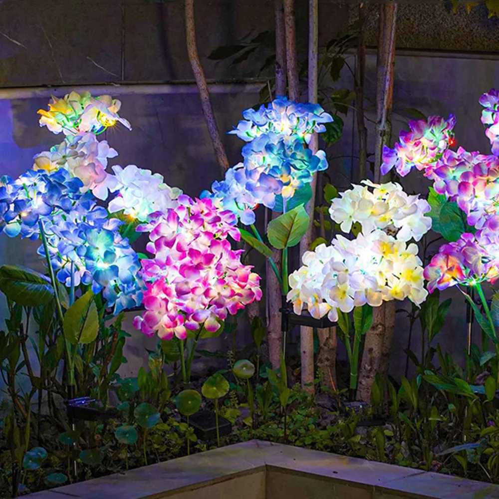 Solar LED Hydrangea Flower Lights Outdoor Garden Pathway Lawn Stake Lights Spring Wedding Birthday Decorative Landscape LightingXJ250606