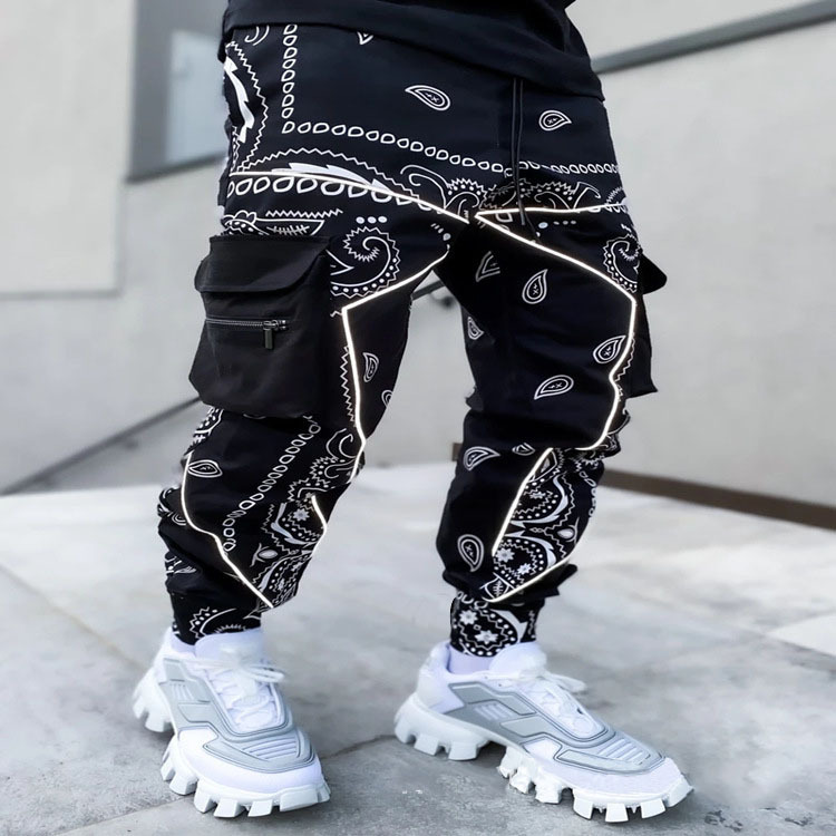 Men's Hip Hop Long Pants New Print Pants Athletic Pants Sports Running Pants Men's Loose High-Street Multi-Pocket Cargo Pants Plus Sizes S-5