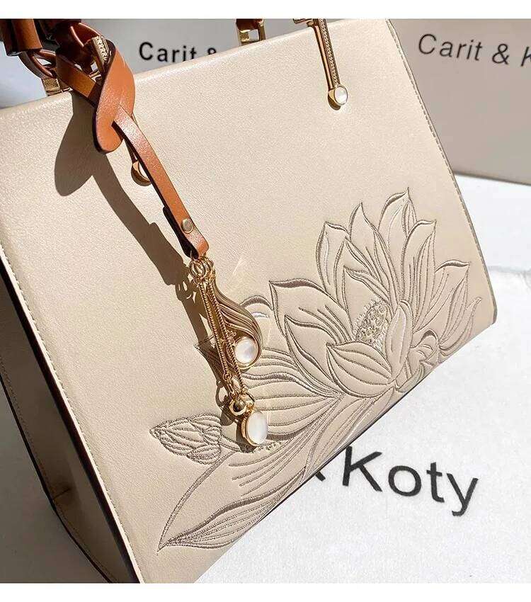 High Quality Fashion Embroidery Women Handbag Textured Leather Square Large Cpacity Casual Tote Shoulder Messenger Bag