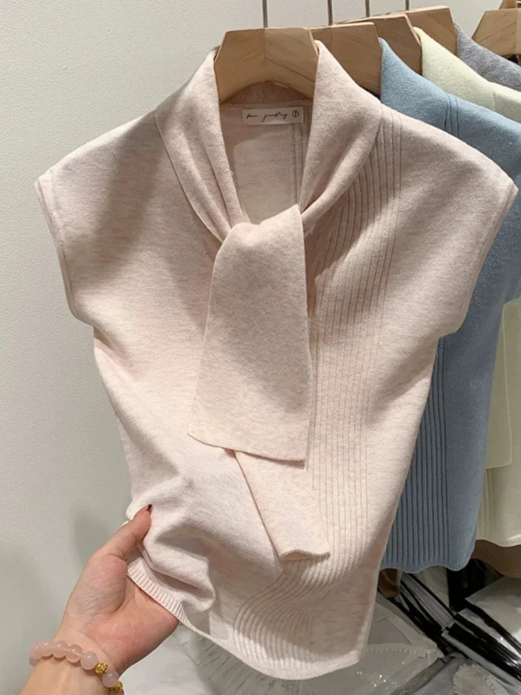 2025 Women Knitted Tank Top Thin Tops Basic Casual Oneck Tees Sleeveless For 250530